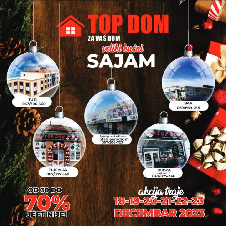 Ne propustite prazničnu ekstravagancu u Top Dom-u Pljevlja: Ogromni popusti od 18. do 23. decembra!