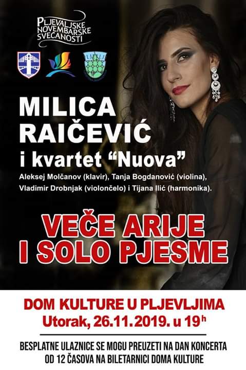 VEČE ARIJE I SOLO PJESME MILICA RAIČEVIĆ I KVARTET „NUOVA“