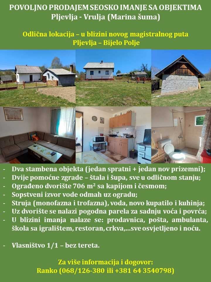 Na prodaju seosko imanje sa objektima – Pljevlja, Vrulja (Marina šuma)