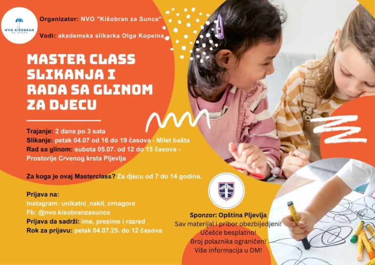 Besplatan masterclass slikanja i rada sa glinom za djecu u Pljevljima