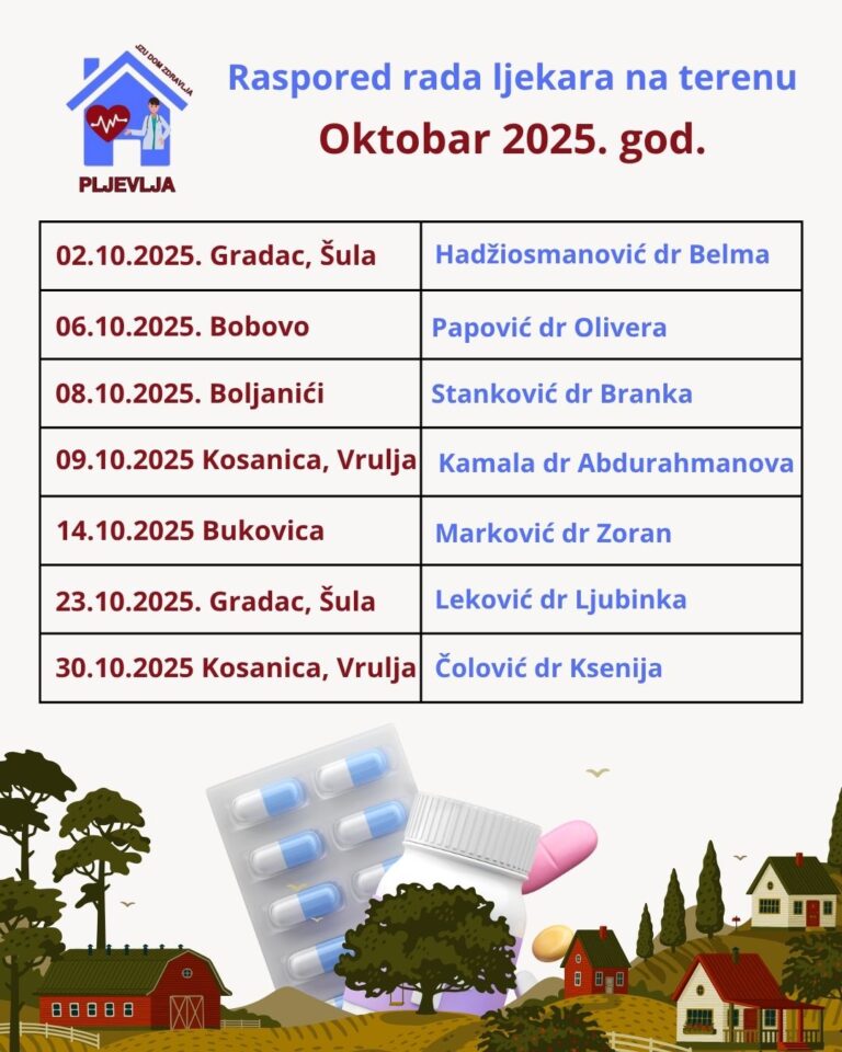 Ljekari Doma zdravlja Pljevlja i tokom oktobra u seoskim ambulantama