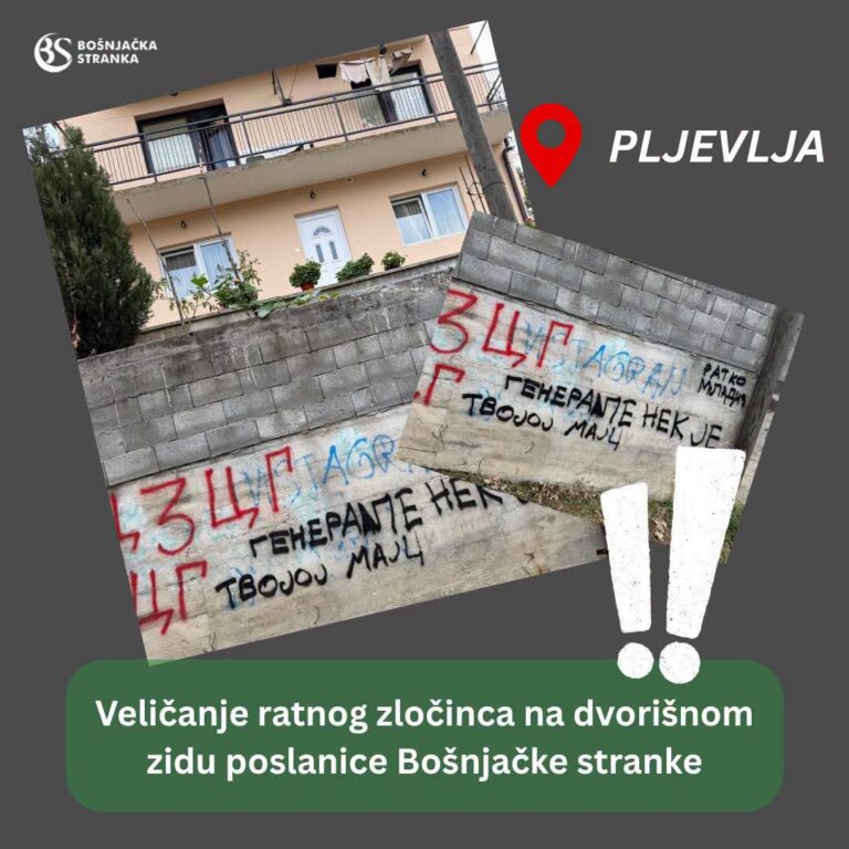 Grafit posvećen Ratku Mladiću na zidu ispred kuće Strujić Harbić