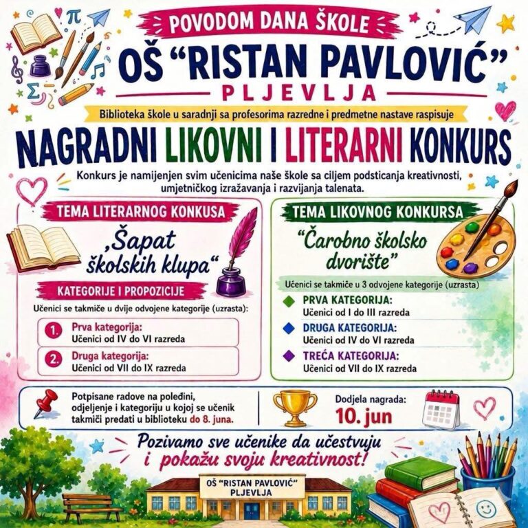 OŠ „Ristan Pavlović“ raspisala nagradni likovni i literarni konkurs povodom Dana škole