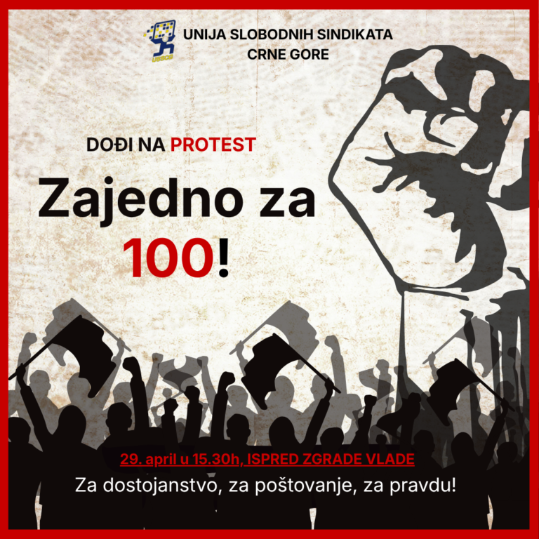 SINDIKATI NA ULICI: Veliki protest ispred Vlade 29. aprila pod motom „ZAJEDNO ZA 100!“