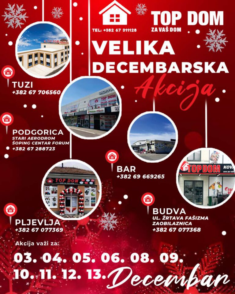 POČELA DECEMBARSKA AKCIJA U TOP DOM-u PLjEVLJA: OD 3. DO 13. DECEMBRA POPUSTI NA ŠIROK ASORTIMAN PROIZVODA