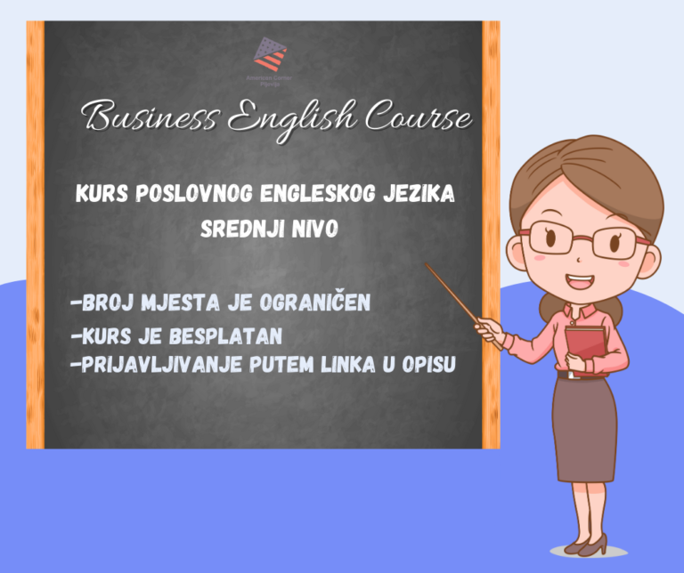 Američki ugao Pljevlja organizuje besplatan kurs engleskog jezika (srednji nivo), za odrasle u trajanju od 10 sedmica
