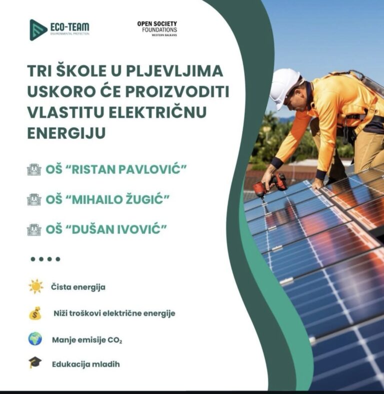 Tri pljevaljske škole uskoro će proizvoditi vlastitu električnu energiju Najava postavljanja solarnih panela u tri osnovne škole u Pljevljima
