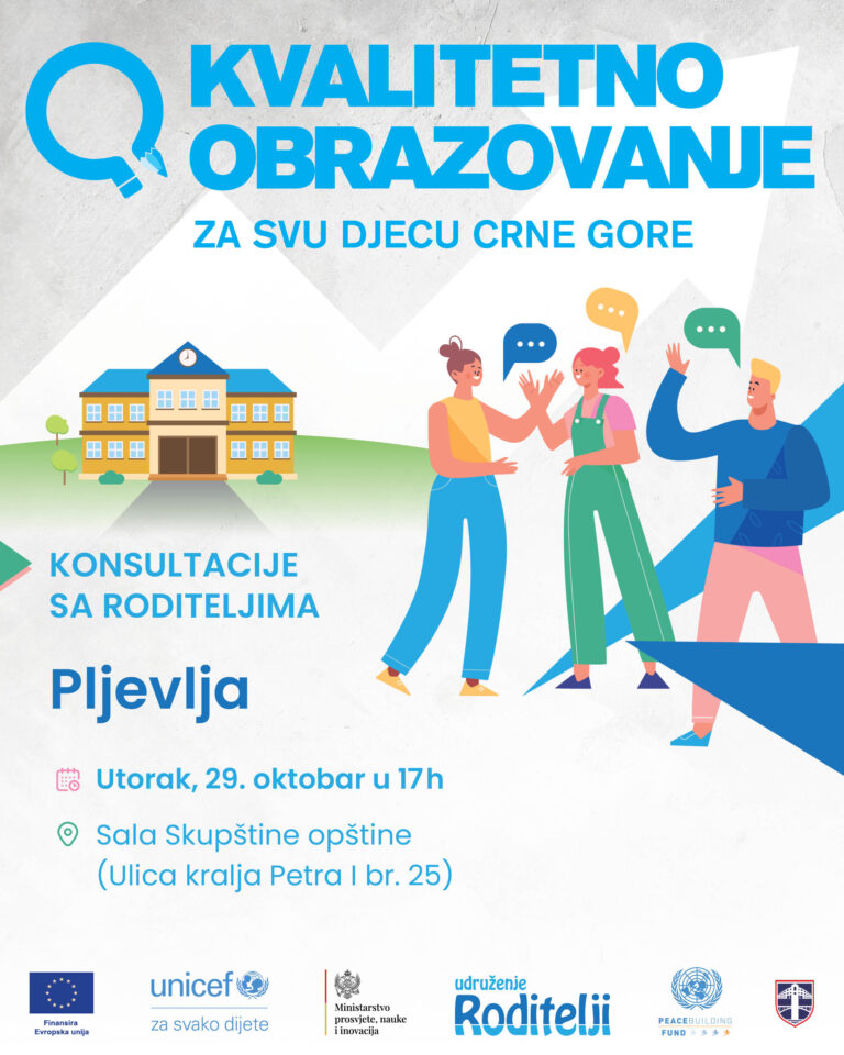 Sjutra u Pljevljima konsultacije sa roditeljima o obrazovnom sistemu