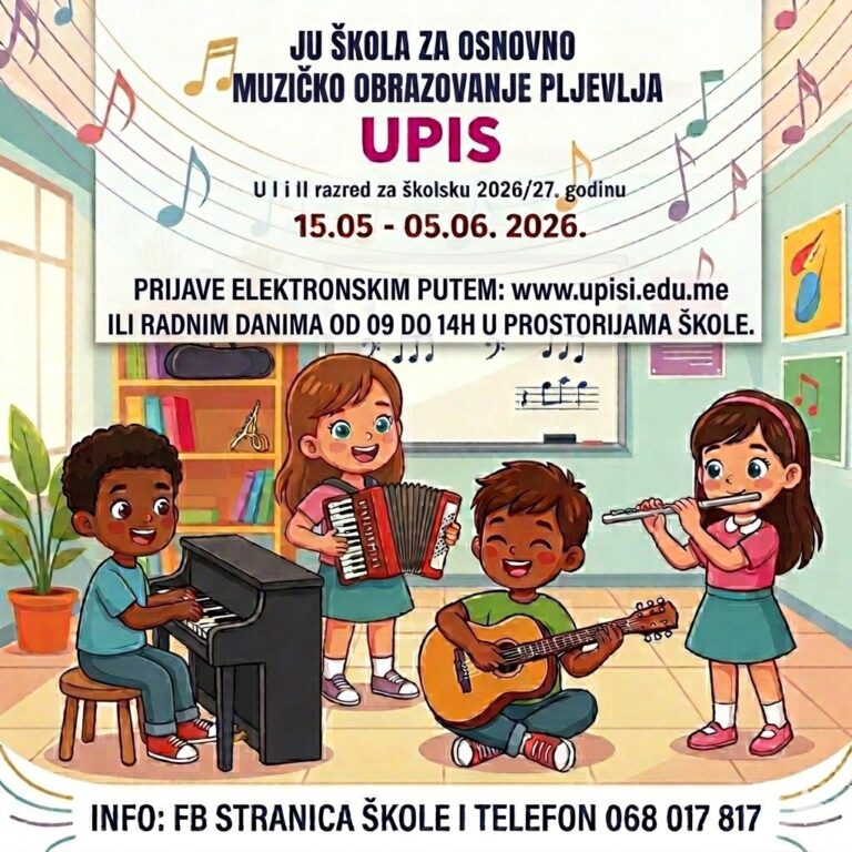 U toku upis učenika u Muzičku školu za školsku 2026/27. godinu