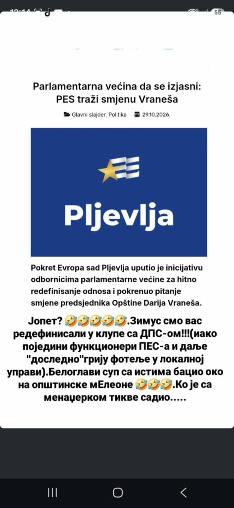 Objava Darija Vraneša kojom reaguje na PES-ovu inicijativu za smjenu